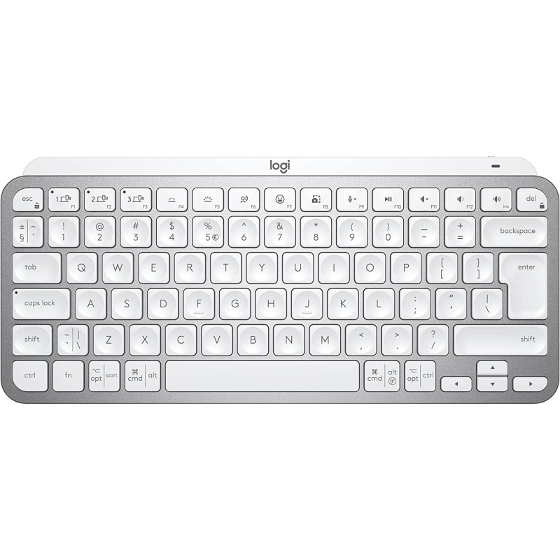 Logitech MX Keys Mini Minimalist Wireless Illuminated Keyboard, Compact, Bluetooth, Backlit, USB-C, Compatible with Apple macOS, iOS, Windows, Linux, Android, Metal Build, US Intl Layout - Pale Grey
