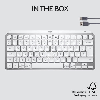 Logitech MX Keys Mini Minimalist Wireless Illuminated Keyboard, Compact, Bluetooth, Backlit, USB-C, Compatible with Apple macOS, iOS, Windows, Linux, Android, Metal Build, US Intl Layout - Pale Grey