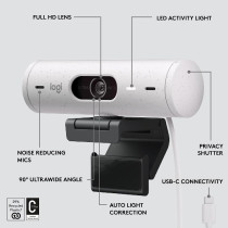 Logitech Brio 500 Full HD Webcam with Auto Light Correction,Show Mode, Dual Noise Reduction Mics, Privacy Cover, Works Microsoft Teams, Google Meet, Zoom, USB-C Cable - Off White