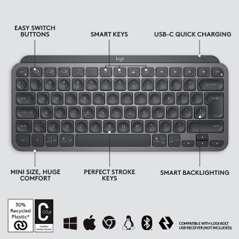 Logitech Wireless Illuminated Metal Keyboard Compatible with Apple macOS, iOS, Windows, Linux, Android (Graphite)