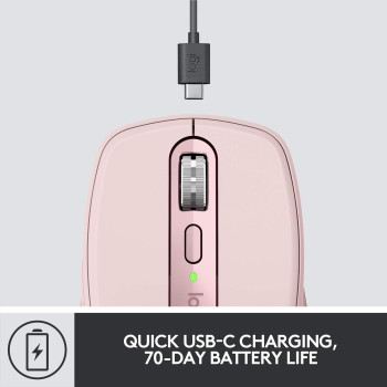 Logitech Mx Anywhere 3 Compact Wireless Performance MoUSe, Any Surface, Portable, 4000Dpi, CUStomizable Buttons, USb-C, Bluetooth, Apple Mac, Ipad, Windows Pc, Linux, Chrome - Rose