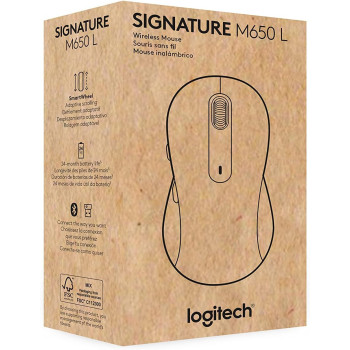 Logitech Signature M650 L Full Size Wireless Mouse - for Large Sized Hands, SmartWheel Scrolling, Bluetooth, 24-Month Battery, Silent Clicks, Customizable Side Buttons, Contoured Shape - Black