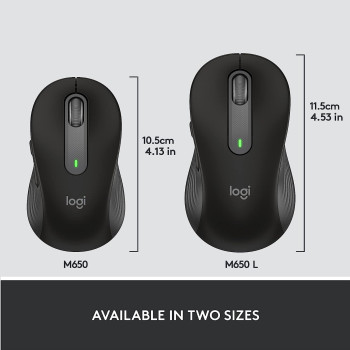 Logitech Signature M650 L Full Size Wireless Mouse - for Large Sized Hands, SmartWheel Scrolling, Bluetooth, 24-Month Battery, Silent Clicks, Customizable Side Buttons, Contoured Shape - Black