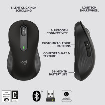 Logitech Signature M650 L Full Size Wireless Mouse - for Large Sized Hands, SmartWheel Scrolling, Bluetooth, 24-Month Battery, Silent Clicks, Customizable Side Buttons, Contoured Shape - Black