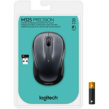 Logitech M325 Wireless Mouse, 2.4 GHz with USB Unifying Receiver, 1000 DPI Optical Tracking, 18 Month Life Battery, PC/Mac/Laptop Dark Silver Black Grey, 910-002142