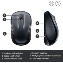 Logitech M325 Wireless Mouse, 2.4 GHz with USB Unifying Receiver, 1000 DPI Optical Tracking, 18 Month Life Battery, PC/Mac/Laptop Dark Silver Black Grey, 910-002142