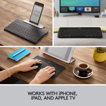 Logitech Keys-To-Go Wireless Bluetooth Keyboard For iPhone, iPad, Smartphone, Tablet, Android, Windows, Apple TV, Ultra-Thin, Ultra-Light, Short-Cut Keys, QWERTY UK Layout - Black