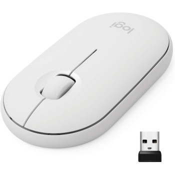 Logitech Pebble M350 Wireless Mouse with Bluetooth or USB - Silent, Slim Computer Mouse with Quiet Click for iPad, Laptop, Notebook, PC and Mac - Off White