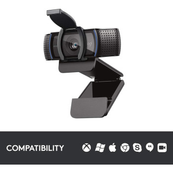 Logitech C920S HD Pro Webcam, Full HD 1080p/30fps Video Calling, Clear Stereo Audio, HD Light Correction, Privacy Shutter, Works with Skype, Zoom, FaceTime, Hangouts, PC/Mac/Laptop/Tablet/XBox - Black
