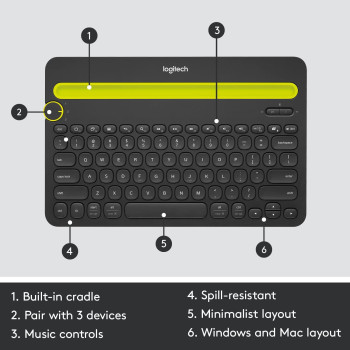 Logitech Bluetooth Multi-Device Keyboard K480 ? Black ? works with Windows and Mac Computers, Android and iOS Tablets and Smartphones