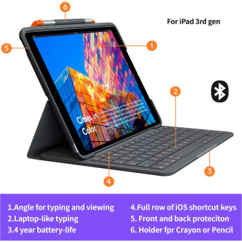 Logitech iPad Air (3rd generation) Keyboard Case, Slim Folio with integrated wireless keyboard (Graphite)