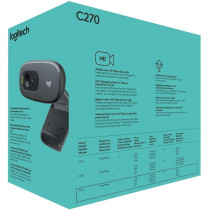 Logitech C270 USB2.0 1280 x 720 Pixels Webcam - Black