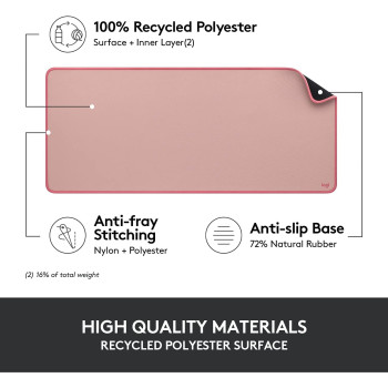 Logitech Desk Mat Studio Series, Multifunctional Large Pad, Extended MoUSe Mat, Office Protector With Anti Slip Base, Spill Resistant Durable Design, Dark Rose, 956-000053, Medium