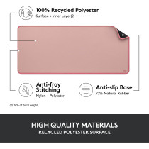 Logitech Desk Mat Studio Series, Multifunctional Large Pad, Extended MoUSe Mat, Office Protector With Anti Slip Base, Spill Resistant Durable Design, Dark Rose, 956-000053, Medium