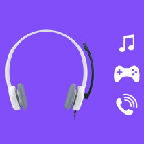 Logitech H150 Wired Headset, Stereo Headphones With Rotating Noise-Cancelling Microphone, Dual 3.5 Mm Audio Jack, In-Line Controls, Pc/Mac/Laptop - White