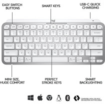 Logitech MX Keys Mini Minimalist Wireless Illuminated Keyboard, Compact, Bluetooth, Backlit, USB-C, Compatible with Apple macOS, iOS, Windows, Linux, Android, Metal Build - Pale Gray