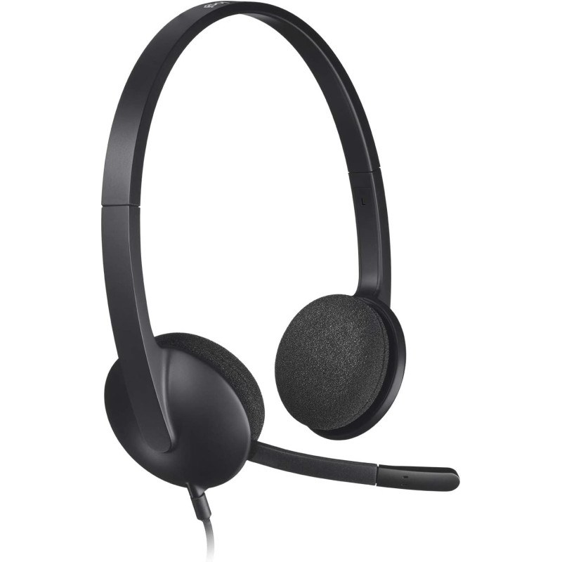 Logitech H340 Wired Headset, Stereo Headphones with Noise Cancelling Microphone, USB, PC/Mac/Laptop Black, 981-000507, 981-000475, S, M, L