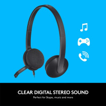 Logitech H340 Wired Headset, Stereo Headphones with Noise Cancelling Microphone, USB, PC/Mac/Laptop Black, 981-000507, 981-000475, S, M, L