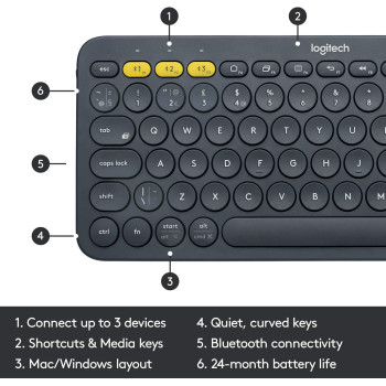 Logitech K380 Multi-Device Bluetooth Keyboard ? Windows, Mac, Chrome OS, Android, iPad, iPhone, Apple TV Compatible ? with FLOW Cross-Computer Control and Easy-Switch up to 3 Devices ? Dark Grey