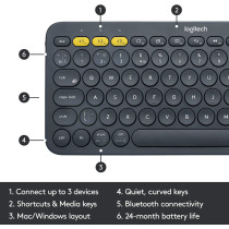 Logitech K380 Multi-Device Bluetooth Keyboard ? Windows, Mac, Chrome OS, Android, iPad, iPhone, Apple TV Compatible ? with FLOW Cross-Computer Control and Easy-Switch up to 3 Devices ? Dark Grey