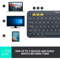 Logitech K380 Multi-Device Bluetooth Keyboard ? Windows, Mac, Chrome OS, Android, iPad, iPhone, Apple TV Compatible ? with FLOW Cross-Computer Control and Easy-Switch up to 3 Devices ? Dark Grey
