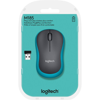 Logitech M185 Wireless Mouse, 2.4 GHz with USB Nano Receiver, 12 Month Battery Life, 1000 DPI Optical Tracking, For Left and Right Handers, Compatible with PC, Mac, Laptop - Blue