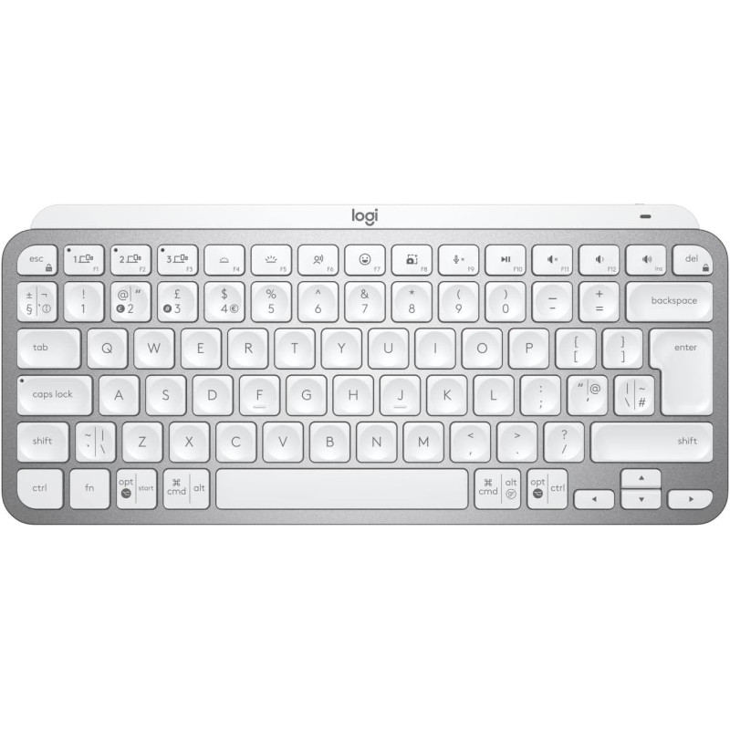 Logitech MX Keys Mini Wireless Illuminated Keyboard for Business, Compact, Logi Bolt Technology, Backlit, Rechargeable, Globally Certified, Windows/Mac/Chrome/Linux, QWERTY UK English - Light Grey