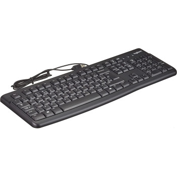 Logitech K120 Wired Business Keyboard for Windows or Linux, USB Plug-and-Play, Full-Size, Spill Resistant, Curved Space Bar, PC/Laptop, QWERTY UK Layout - Black