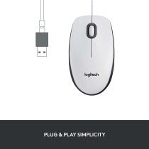 Logitech M100 Wired USB Mouse, 3-Buttons, 1000 DPI Optical Tracking, Ambidextrous PC/Mac/Laptop - White