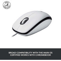 Logitech M100 Wired USB Mouse, 3-Buttons, 1000 DPI Optical Tracking, Ambidextrous PC/Mac/Laptop - White