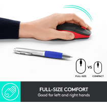 Logitech Wireless Mouse M190,Full Size Ambidextrous Curve Design,18-Month Battery with Power Saving Mode,USB Receiver,Precise Cursor Control and Scrolling,Wide Scroll Wheel,Scooped Buttons - Black/Red