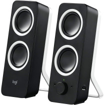 Logitech Z200 PC Speakers, Stereo Sound, 10 Watts Peak Power, 2 x 3.5mm Inputs, Headphone Jack, Adjustable Bass, Volume Controls, UK Plug, PC/TV/Smartphone/Tablet - Midnight Black