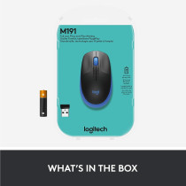 Logitech Wireless Mouse M190,Full Size Ambidextrous Curve Design,18-Month Battery with Power Saving Mode, USB Receiver,Precise Cursor Control and Scrolling,Wide Scroll Wheel,Scooped Buttons-Black/Blue