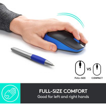 Logitech Wireless Mouse M190,Full Size Ambidextrous Curve Design,18-Month Battery with Power Saving Mode, USB Receiver,Precise Cursor Control and Scrolling,Wide Scroll Wheel,Scooped Buttons-Black/Blue