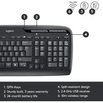 Logitech MK330 Wireless Keyboard and Mouse Combo for Windows, 2.4 GHz Wireless with Unifying USB-Receiver, Portable Mouse, Multimedia Keys, Long Battery Life, PC/Laptop, QWERTY US Layout - Black