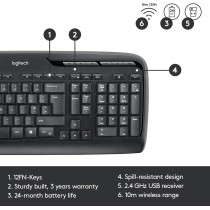 Logitech MK330 Wireless Keyboard and Mouse Combo for Windows, 2.4 GHz Wireless with Unifying USB-Receiver, Portable Mouse, Multimedia Keys, Long Battery Life, PC/Laptop, QWERTY US Layout - Black