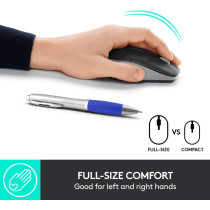 Logitech Wireless Mouse M190, Full Size Ambidextrous Curve Design, 18-Month Battery with Power Saving Mode, Precise Cursor Control and Scrolling, Wide Scroll Wheel, Scooped Buttons - Black/Mid Grey