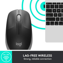 Logitech Wireless Mouse M190, Full Size Ambidextrous Curve Design, 18-Month Battery with Power Saving Mode, Precise Cursor Control and Scrolling, Wide Scroll Wheel, Scooped Buttons - Black/Mid Grey