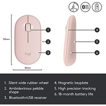 Logitech Pebble M350 Wireless Mouse, Pink - 910-005575