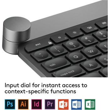 Logitech Craft Advanced Wireless Keyboard with Creative Input Dial and Backlit Keys, Dark grey and aluminum