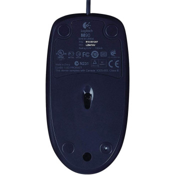 Logitech M90 Wired USB Mouse, 1000 DPI Optical Tracking, Ambidextrous PC/Mac/Laptop - Dark Grey