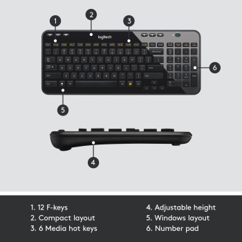 Logitech K360 Compact Wireless Keyboard for Windows, 2.4GHz Wireless with USB Unifying Receiver, 12 Programmable F-Keys, Space-Saving Design, 3-Year Battery Life, PC/Laptop - Black