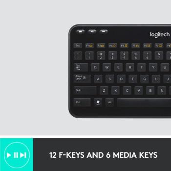 Logitech K360 Compact Wireless Keyboard for Windows, 2.4GHz Wireless with USB Unifying Receiver, 12 Programmable F-Keys, Space-Saving Design, 3-Year Battery Life, PC/Laptop - Black