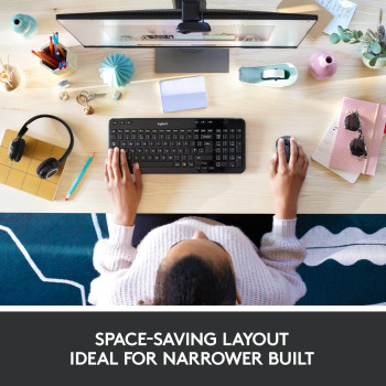 Logitech K360 Compact Wireless Keyboard for Windows, 2.4GHz Wireless with USB Unifying Receiver, 12 Programmable F-Keys, Space-Saving Design, 3-Year Battery Life, PC/Laptop - Black