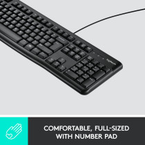 Logitech K120 Wired BUSiness Keyboard For Windows Or Linux, USb Plug-And-Play, Full-Size, Spill Resistant, Curved Space Bar, Pc / Laptop, English/Arabic Layout - Black