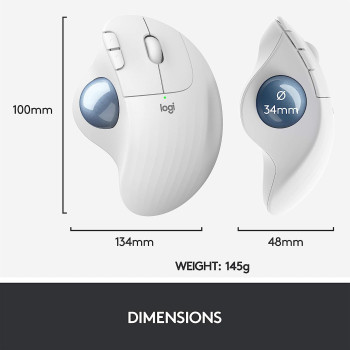 Logitech ERGO M575 Wireless Trackball Mouse, Easy thumb control, Precision and smooth tracking, Ergonomic comfort design, Windows/Mac, Bluetooth, USB - Off White