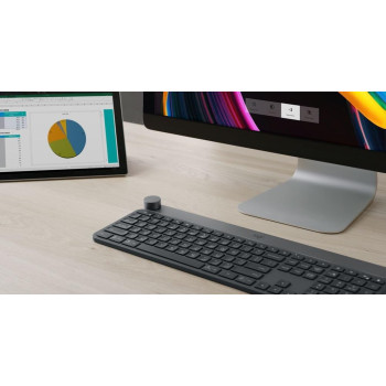 Logitech Craft Illuminated Wireless Keyboard, 2.4GHz Wireless and Bluetooth, Programmable Input Dial, Multi-Device, Automatic Backlit Keys, Rechargeable, PC/Mac/Laptop QWERTY UK Layout - Black