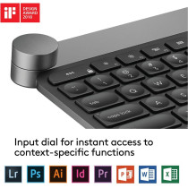 Logitech Craft Illuminated Wireless Keyboard, 2.4GHz Wireless and Bluetooth, Programmable Input Dial, Multi-Device, Automatic Backlit Keys, Rechargeable, PC/Mac/Laptop QWERTY UK Layout - Black