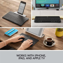 Logitech Keys-To-Go Wireless Bluetooth Keyboard For iPhone, iPad, Smartphone, Tablet, Windows, Apple TV, Ultra-Thin, Ultra-Light, Short-Cut Keys, QWERTY- Black