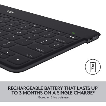Logitech Keys-To-Go Wireless Bluetooth Keyboard For iPhone, iPad, Smartphone, Tablet, Windows, Apple TV, Ultra-Thin, Ultra-Light, Short-Cut Keys, QWERTY- Black